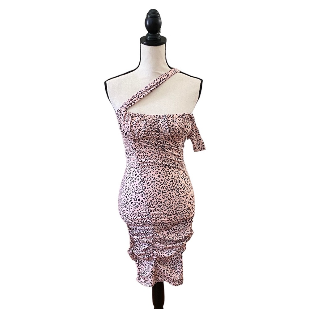 Ruched Leopard Print Cross & Arm Strap Mini Dress